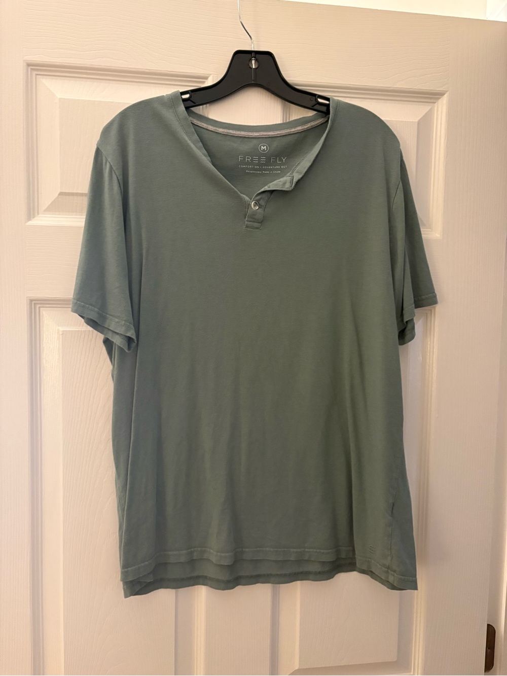 Free Fly Apparel Sage Green Short Sleeve Button-Neck Shirt